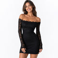 Women’s 2026 Off-the-Shoulder Lace Long Sleeve Bodycon Mini Dress