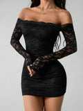 Women’s 2026 Off-the-Shoulder Lace Long Sleeve Bodycon Mini Dress