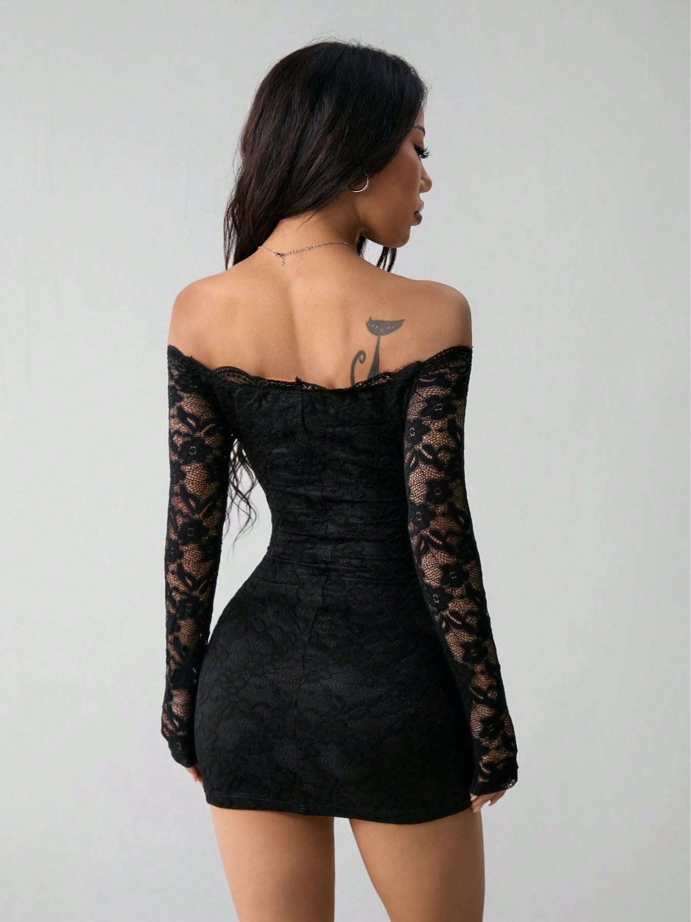 Women’s 2026 Off-the-Shoulder Lace Long Sleeve Bodycon Mini Dress