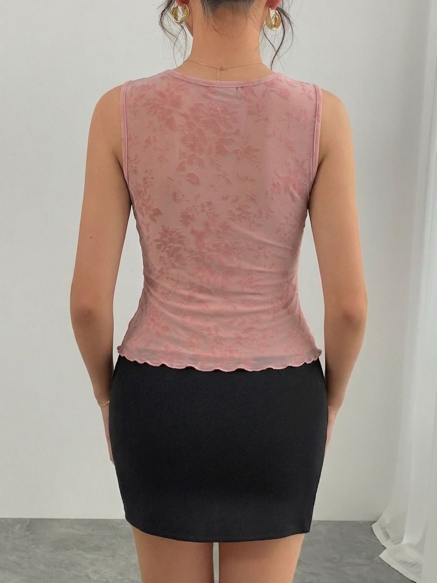 Women’s 2026 Summer Lace Trim Floral Mesh Cami Tank Top